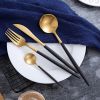 Creative Stainless Steel Three-piece Tableware, Black And Golden