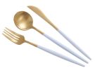 Creative Stainless Steel Three-piece Tableware, White And Golden