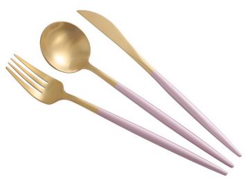 Creative Stainless Steel Three-piece Tableware, Pink And Golden