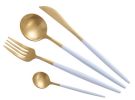 Creative Stainless Steel Four-piece Tableware, White And Golden