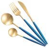 Creative Stainless Steel Four-piece Tableware, Blue And Golden