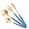 Creative Stainless Steel Four-piece Tableware, Blue And Golden