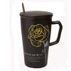 Elegant Ceramic Coffee Mug/ Coffee Cup With Big Rose, Black