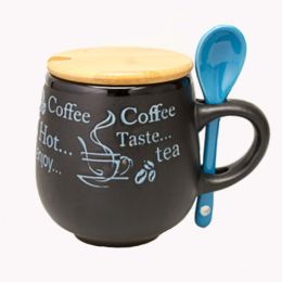 Personalized Short Ceramic Coffee Mug/ Coffee Cup With Blue Spoon