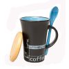 Personalized Tall Ceramic Coffee Mug/ Coffee Cup With Blue SpoonBlack