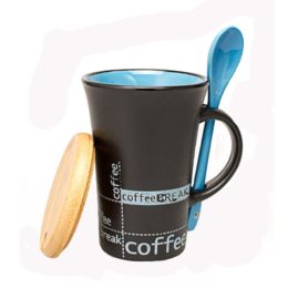 Personalized Tall Ceramic Coffee Mug/ Coffee Cup With Blue SpoonBlack