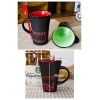 Personalized Tall Ceramic Coffee Mug/ Coffee Cup With Green SpoonBlack