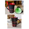 Personalized Tall Ceramic Coffee Mug/ Coffee Cup With Yellow SpoonBlack