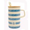 Creative Ceramic Coffee Mug/ Coffee Cup With Blue Stripes
