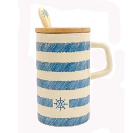 Creative Ceramic Coffee Mug/ Coffee Cup With Blue Stripes