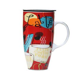 Colorful Ceramic Coffee Cup/ Coffee Mug With Hot Coffee Pattern, Red