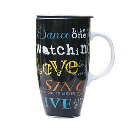 Colorful Ceramic Coffee Cup/ Coffee Mug With English Words Pattern, Black