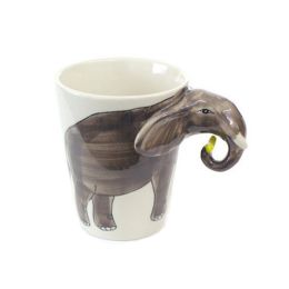 Lovely Unique 3D Coffee Milk Ceramic Mug Cup With Elephant Cup Case Best Gift