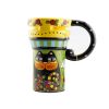 Painted Creative Mug Ceramic Cup Lid With Spoon, Large Capacity Cup, A