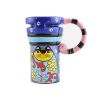 Painted Creative Mug Ceramic Cup Lid With Spoon, Large Capacity Cup, D