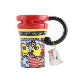 Painted Creative Mug Ceramic Cup Lid With Spoon, Large Capacity Cup, T