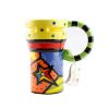 Painted Creative Mug Ceramic Cup Lid With Spoon, Large Capacity Cup, V