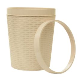 12L Household Wastebasket Trash Can Waste Bins Storage Bucket Bamboo Khaki