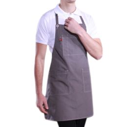 Grey Stain-resistant Kitchen Aprons Chefs Cook Apron Halt Top Cooking Apron