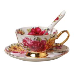 6.8 OZ Coffee Cup Set Porcelain Tea Cup Ceramic Mug Cup/Saucer/Spoon Roses