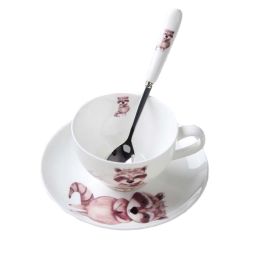 Spoon/Tea Cup/Saucer Set Coffee Cup Porcelain Coffee Mug 6.1OZ Cute Raccoon