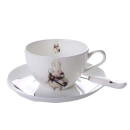 Cute Rabbit Spoon/Tea Cup/Saucer Set Coffee Cup White Porcelain Coffee Mug 6.1OZ