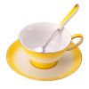 Elegant Design Coffee Cup Set English Style Tea Mug With Plate & Spoon (Yellow)