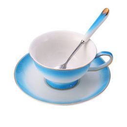 Elegant Design Coffee Cup Set English Style Tea Mug With Plate & Spoon (Blue)