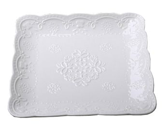 Ceramics Serving Dishes Trays Platters Candy Dishes Decorative Tray Steak Plate 10.15 Inch (White)