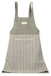 Japanese Style Cotton & linen Cloth with Pocket Unisex Cooking Aprons Stitching Stripe Strap, green