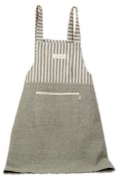 Cotton & linen Cloth with Pocket Unisex Cooking Aprons Stitching Stripe Strap, green#1