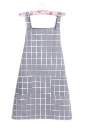 Elegant Durable Cotton Apron with Pocket Simple Restaurant Apron Home Bib, Gray, Checker