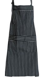 Durable Polyester Apron with Pocket Simple Restaurant Apron Home Bib,Black vertical lines