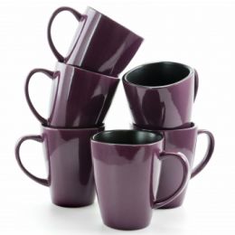Elama Mulberry 14 oz Stoneware Mugs in Purple, Set of 6