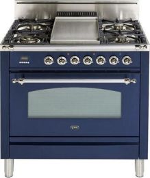 36" Nostalgie Series Freestanding Single Oven Gas Range with 5 Sealed Burners and Griddle in Midnight Blue