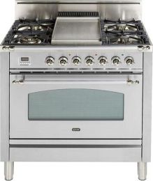 36" Nostalgie Series Freestanding Single Oven Gas Range with 5 Sealed Burners and Griddle in Stainless Steel