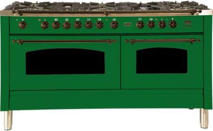 60" Nostalgie Series Freestanding Double Oven Dual Fuel Range with 8 Sealed Burners and Griddle in Emerald Green