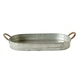 Galvanized Metal Tray With Ear Handles, Gray