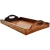 Traditional Wooden Tray With Brass Inlay Design, Brown