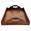 Traditional Wooden Tray With Brass Inlay Design, Brown